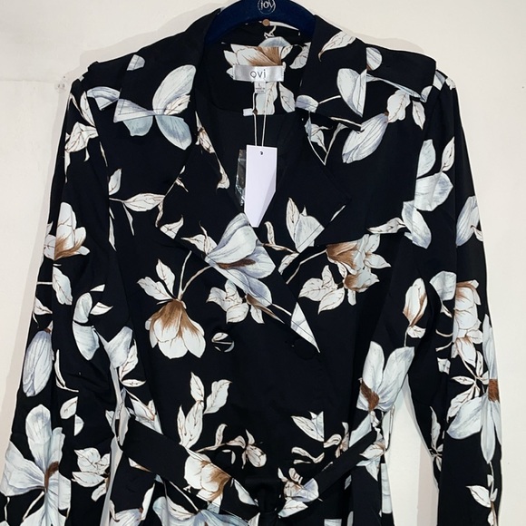 Black and Cream Floral Coat Dress Large NWT - Picture 3 of 6